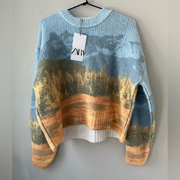 Zara Sweaters Nwt Zara Art Scenic Nature Pullover Sweater M Poshmark